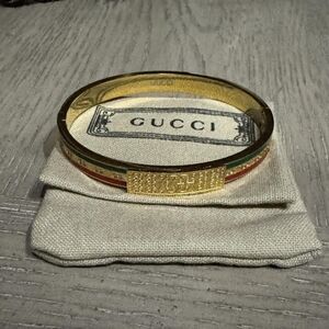 Gucci Gold Bracelet with Red and Green Stripes
